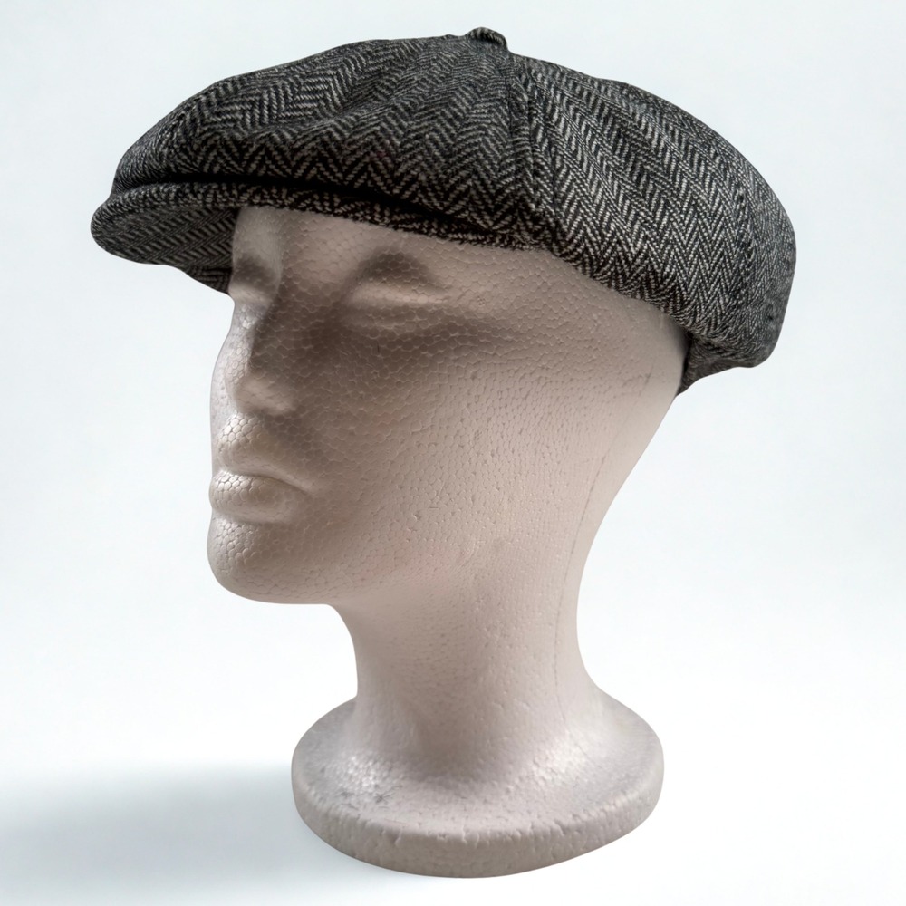 Brixton Brood Newsboy Cap Mens Small Grey Herringbone 8-Panel Flat Cap Hat